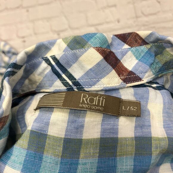 Raffi Linea Uomo Men Long Sleeve Linen Button Up Shirt Size Large Plaid M159 -22 - Picture 7 of 14